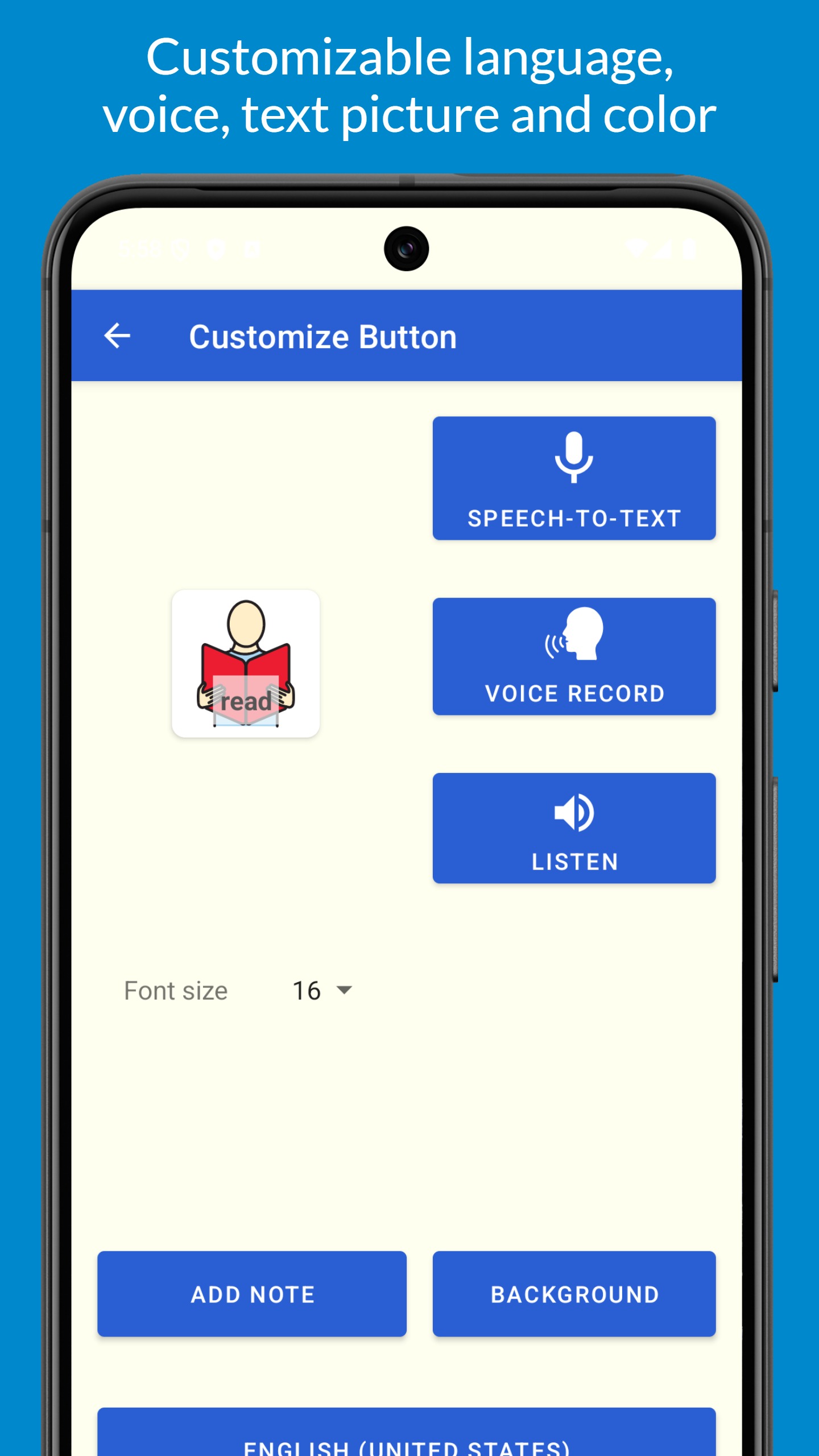 Talking Buttons on Android: communication board screen (7 of 8).